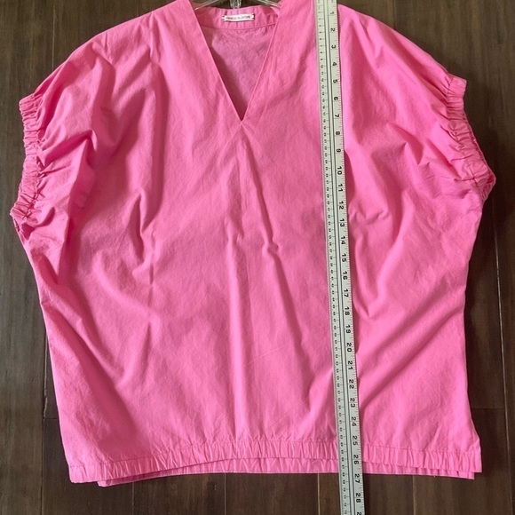 Frances Valentine Pink Cotton V-Neck Short Sleeve Top Size M/L - Picture 7 of 8